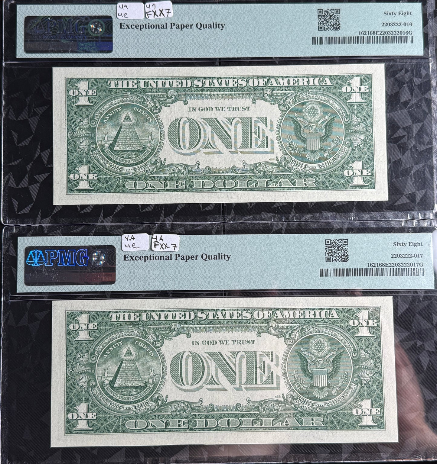 $1 silver certificate Consecutive Superb Gem Uncirculated 1957B Fr # 1621 PMG 68 EPQ