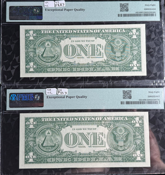 $1 silver certificate Consecutive Superb Gem Uncirculated 1957B Fr # 1621 PMG 68 EPQ